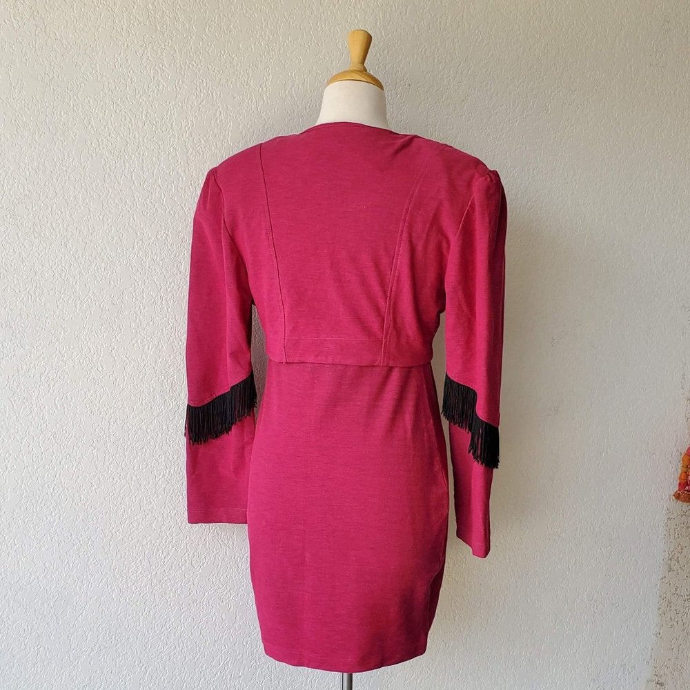 Vintage SEEDS 90s 2 Piece Western Cowgirl Dolly Pink Black Fringe Dress Set M - Picture 5 of 10